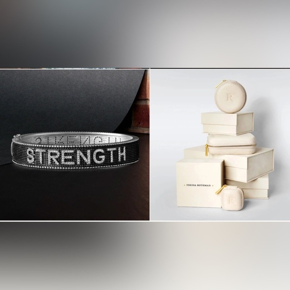 FREIDA ROTHMAN WOMEN OF STRENGTH BLACK RHODIUM And PLATINUM BANGLE BRACELET NEW - Picture 14 of 17